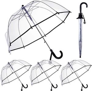 Kacctyen 4 Pcs Kids Clear Windproof Bubble Umbrella Auto Open Rainproof Transparent Umbrella for Children Boys Girls Outing (Black Border)