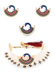 ZAVERI PEARLS Multicolor Meenakari Peacock Inspired Multistrand Pearls Choker Necklace Earring & Ring Set For Women-ZPFK14436