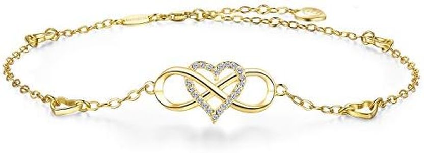 BlingGem Bracelet de Cheville pour Femme en Argent 925 Plaqué Or Infinity Coeur Charm Zircon Ensemble pour Toujours Amour Cheville Cadeau Fille