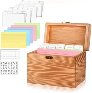 MOBYKE Index Card Holder 4x6, wooden Origanizer Recipe Box with 100 PCS Flash cards, 30 White Dividers, 1 Blank Sticker and 1 Letter Sticker, Flashcard Notecard Holders for Home Office