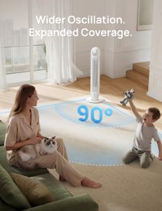 Dreo Smart Tower Fan – Silent 28dB Bladeless, 90° Oscillating, WiFi/Alexa, 4 Speeds, White