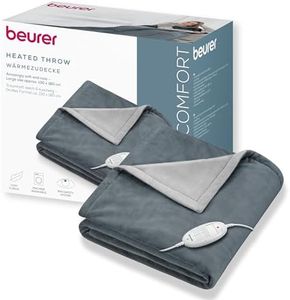 Beurer HD75 Electric Blanket with 6 Temperature Settings, Soft Heated Throw for Cosy Sofa Nights, Automatic Switch-Off & Safety System, Machine-Washable, Grey, 180 x 130 cm, 100 watts