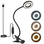 iVict Desk Lamp, Eye Protection Clip on Ring Light, 48 LEDs USB Clip Light with 3 Color Modes 10 Dimmable Brightness, 360° Flexible Gooseneck Desk Light for Desk Headboard Reading, Video Conferencing