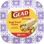 Glad Square Disposable Paper Plates for All Occasions | Soak Proof, Cut Proof, Microwaveable Heavy Duty Disposable Plates | 8.5" Diameter, 50 Count Bulk Paper Plates,Purple