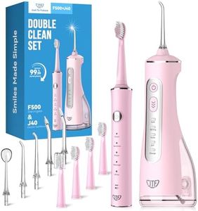 JTF Electric Toothbrush with Water Flosser Combo, 2-in-1 Portable Oral Clean Kit for Teeth Brushing & Flossing,Multiple Modes for Teeth Cleaning and Gum Health Home & Travel Use, Pink