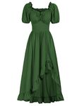 SCARLET DARKNESS Renaissance Faire Costume Women Cottagecore Corset Dress Ruffle Maxi Dress with Pockets, Green, S