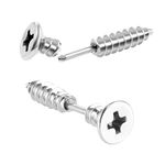 LEEQ 2pcs Women Men Punk Stainless Steel Screw Ear Studs Earrings Jewelry Silver（-）