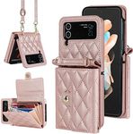 XIMAND for Samsung Galaxy Z Flip 3 Accordion Crossbody Wallet Case, 4 Card Slots, RFID Blocking, and Adjustable Strap - Stylish and Versatile Accessory for The Modern, Chic Woman (Rose Gold)