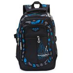 Backpack Boys School Bags Big Bookbags Durable Heavy Duty Student Kids Travel Waterproof (Blue)