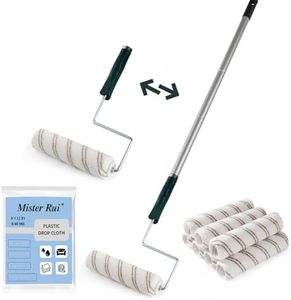 Mister Rui Paint Roller Kit 10 Pack, 9 Inch Microfiber Roller Covers with Extension Rod 3 FT, 9" Paint Roller Frame and Plastic Sheeting, Paint Rollers for Painting Wall and Ceiling