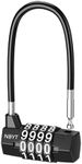 ORIA Cable Locks with Combination, 4 Digit Combination Padlock, Long Shackle Lock, Flexible Steel Cable Rope, Cabinet Lock, School Locker, Black