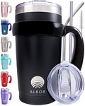 ALBOR Coffee Travel Mug with Handle 20oz/600ml - Stainless Steel Travel Coffee Mug - Insulated Tumbler with Straw and Lid - Tasse a Cafe Isotherme - Insulated Coffee Mug Travel - Black