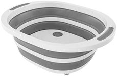 Multipurpose Collapsible Tub Portable Cutting Board 2 in 1 Kitchen Tool Foldable Basket Washing Basin W/Drain Gray White