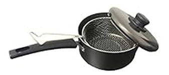 20cm 8" Non Stick Chip Pan Deep Fat Fryer Cooking Pot Frying with Lid and Wire Basket Solid Aluminum Easy Clean, Grey