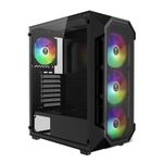 GAMDIAS AURA GC1 Elite High Airflow Tempered Glass Mid-Tower ATX Case - Four Included 120 mm RGB Fans - Spacious Interior - Fits 6X 120mm Fans - Tool-Free Installation Side Window - PSU Shroud - Black