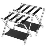 Smerflos Acrylic Luggage Rack for Guest Room with Shelf 2 Pack, Folding Suitcase Stand with Fabric Storage Shelf