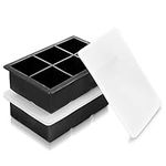 YHT 2 Pack Large Ice Cube Tray Molds with Lids,Black Reusable Silicone Square Ice Cube Maker Moulds for Whiskey,Cocktails,Drinks(Black)