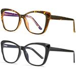 Maxjuli Cat Eye Blue Light Blocking Glasses Women,Fake Glasses with Cute Nerd Frame Computer Glasses 2 Pack (Black+Tortoise)