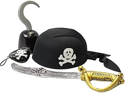 Pirate Accessories for Kids - Costume Accessory Set for Children by Funny Party Hats® (4 Piece Pirate Dress Up Play Set W/ Hat Hook Sword and Patch)