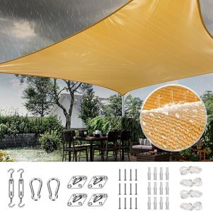 Quictent 100% Waterproof Sun Shade Sail Canopy 185G Polyester Fabric Shade Cloth for Outdoor Patio Backyard, Hardware Kit Included, 12X12 FT, Sand