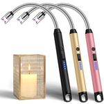 3 Pack Electric Lighter, Long Reach Candle Lighters USB Rechargeable, Arc Plasma Lighter Windproof and Flameless for BBQ, Candles, Grill and Camping