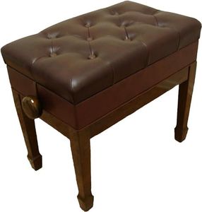 CPS Imports Genuine Leather Adjustable Artist Piano Bench Stool in Walnut with Music Storage