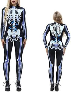 NEWUPZSI Disfraz de Halloween para mujer con estampado de esqueleto, mono estrecho para mujer de manga larga, traje de cuerpo entero para cosplay, carnaval y fiestas temáticas
