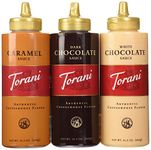 Torani Sauce 3 Pack Chocolate, Caramel, White Chocolate 16.5 Oz with NEW Packaging by Torani