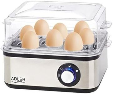 ADLER AD-4486 Cuece Huevos Eléctrico para 8 Huevos,Acero Inoxidable, Ajuste de Cocción, Protección por Sobre Calentamiento, 800W, Libre de BPA