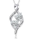 Mother's Day Gifts Necklace for Sister from Sister & Brother- 925 Sterling Silver Love Heart Cubic Zirconia Pendant Necklace for Christmas Birthday, 45+5cm