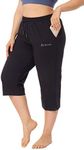 ZERDOCEAN Women's Plus Size Active Yoga Lounge Indoor Jersey Capri Walking Crop Pants with Pockets Drawstring, Black, 4XL Plus