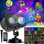 COOLWUFAN Halloween Christmas Projector Lights Outdoor, 2-in-1 Moving Patterns Landscape Lights 30 HD Effects (3D Ocean Wave & Patterns) Projection Light for Xmas Halloween Party Garden Decorations