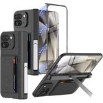 Miimall Compatible for Google Pixel 9 Pro Fold Case with Screen Protector & Card Holder & Magnetic Hinge Protection Shockproof All-Inclusive Protective Wallet Case Cover for Pixel 9 Pro Fold-Black