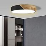 Led Ceiling Light Flush Mount: 12 Inch 24W Bedroom Light Fixture with Round Wood Modern Black Flat Overhead Minimalist Ceiling Lamps for Kitchen Hallway Laundry Warm White 3000K, Not Dimmable