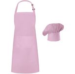 Hyzrz Chef Apron Hat Set, Chef Hat and Kitchen Adult Adjustable Baker Costume Apron for Men and Women Father's Gift (Pink)