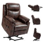 HOMCOM Power Lift Recliner Chair, Electric Lift Chair for Elderly, Overstuffed Faux Leather Riser and Reclining Armchair with Remote Control, Side Pockets, for Living Room, Dark Brown