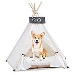 Pet Teepee with Cushion, Dog/Puppy House Cat House with Bed, Pet Tent Bed (white01)