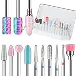 13pcs Nail Drill Bits, 3/32 Inch Drill Bits for Nails, 10Pcs Russian Cuticle Nail Drill Bit Set and 3Pcs Tungsten Carbide Electric Drill Bit Set for Nails Manicure Efile Pedicure, Home Salon Use