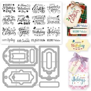 INFUNLY Word Clear Stamps and Dies for Card Making Blessing Words Cutting Die and Stamp Set Happy Halloween Stamps for Crafting Tag Die Cuts Christmas Rubber Stamps for DIY Scrapbooking Paper Decor