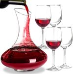 Chef's Star 61 Ounce Wine Decanter with Aerator, Wine Carafe Set with Stemmed Glasses, No handle Wine Decanter Set and 4 Glasses