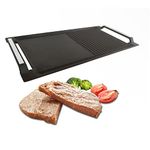 COVERCOOK Griddle Pan, Cast Iron Grill Pan, Rectangular Grill, 2 Handles,Griddle with Flat and Ridged Surface for Induction Hob Open Fire Oven Electric Cooktop