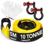 GADLANE Hi Vis Tow Rope - 5m x 5cm Thick, 10-Tonne Capacity (22,000Lbs) Wear-Resistant Polyester with Reinforced Ends, UV Coated Tow Strap, Heavy Duty D-Ring Shackles, Storage Bag & Gloves - YELLOW