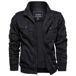 EKLENTSON Mens Military Jacket Cotton Windbreaker Fishing Cycling Jacket Spring Autumn Warm Coat,Black,L