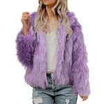 Women' S Faux Coat Open Front Long Sleeve Hooded Furry Jacket Warm Outerwear Shaggy Jackets (B-Purple, XL)