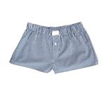 Women Buffalo Plaid Pyjamas Shorts Y2k Elastic Waisted Button Front Lounge Boxer Shorts Wide Leg Gingham Print Bottoms (Dark Blue, M)