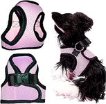 XXXS XXS XS Tiny Toy Teacup Chihuahua Puppy Dog Harness with Mesh Clip for TINY Teacup Miniature Breeds Kitten Yorkie Maltese Terrior Puppy Dogs (XXS - Chest 26-30cm, Pink/Black)