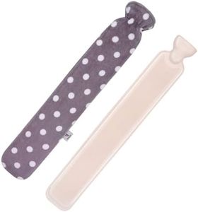 HomeTop Premium 2.25 Liters Rubber Hot Water Bottle w/Soft Gray Polka Dot Fleece Cover (Light Gray)