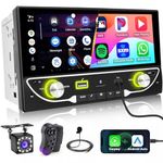 Hikity Double Din Car Stereo Wireless CarPlay Android Auto, 2 Din Bluetooth Car Radio Receiver with 6.9 Inch Touchscreen Mirror Link USB FM Type-C SD FM Radio Smart Car Screen+ Reversing Camera