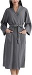 Waffle Dressing Gown Womens Lightweight Waffle Full-Length Robe Gowns Long Bathrobe Soft Luxury Dressing Gown Pajamas V Neck Long Sleeved Bath Robes with Belt for All Seasons Spa Hotel Sleepwear