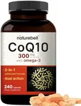 CoQ10 (Ubiquinone) 300mg with Omega 3 Fatty Acids, 240 Capsules | Stable High Absorption Form – Antioxidant Support for Heart & Energy Health – Extra Strength Coenzyme Q10 Supplement